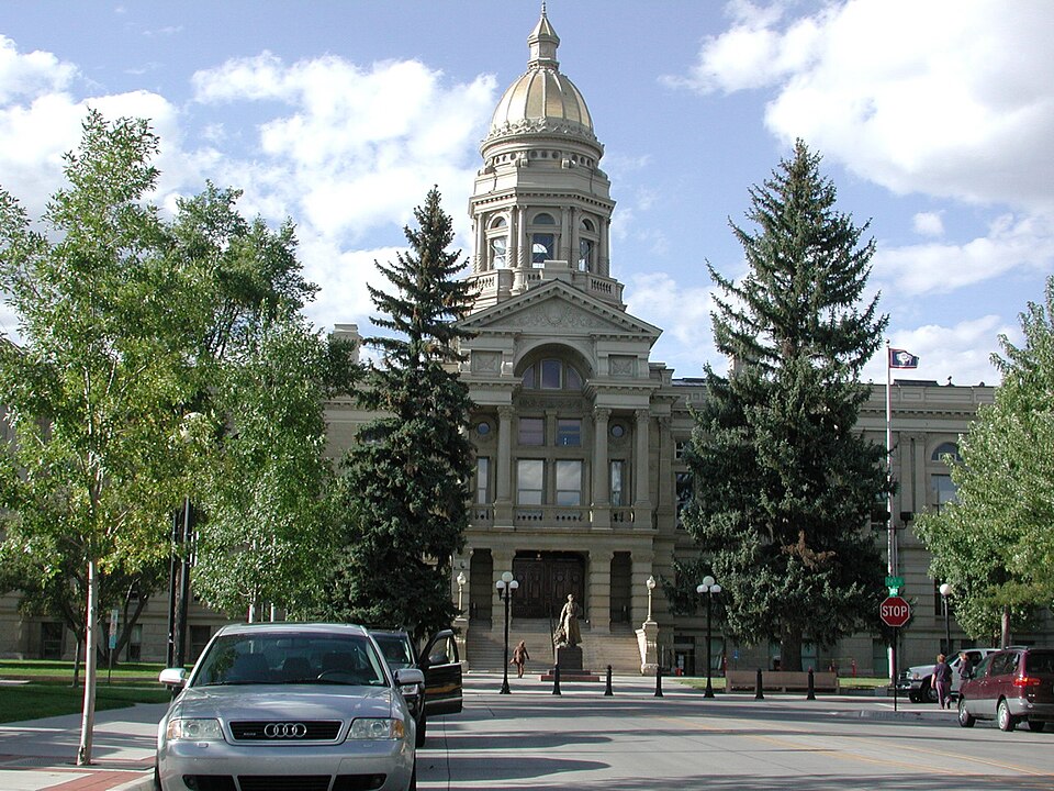 Wyoming State Capitol is Corinthian in style with a central dome and portico reminiscent of the United States Capitol. It has three stories above ground, and one floor below ground. The first two courses of the building are made of sandstone quarried near Fort Collins, Colorado. The remainder is san