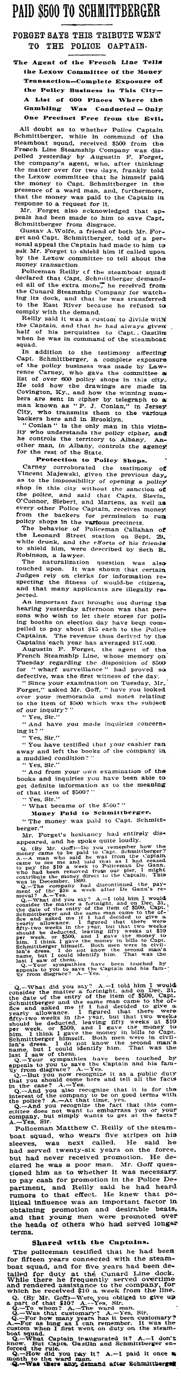 Paid $500 To Schmittberger in The New York Times on October 12, 1894, part 1