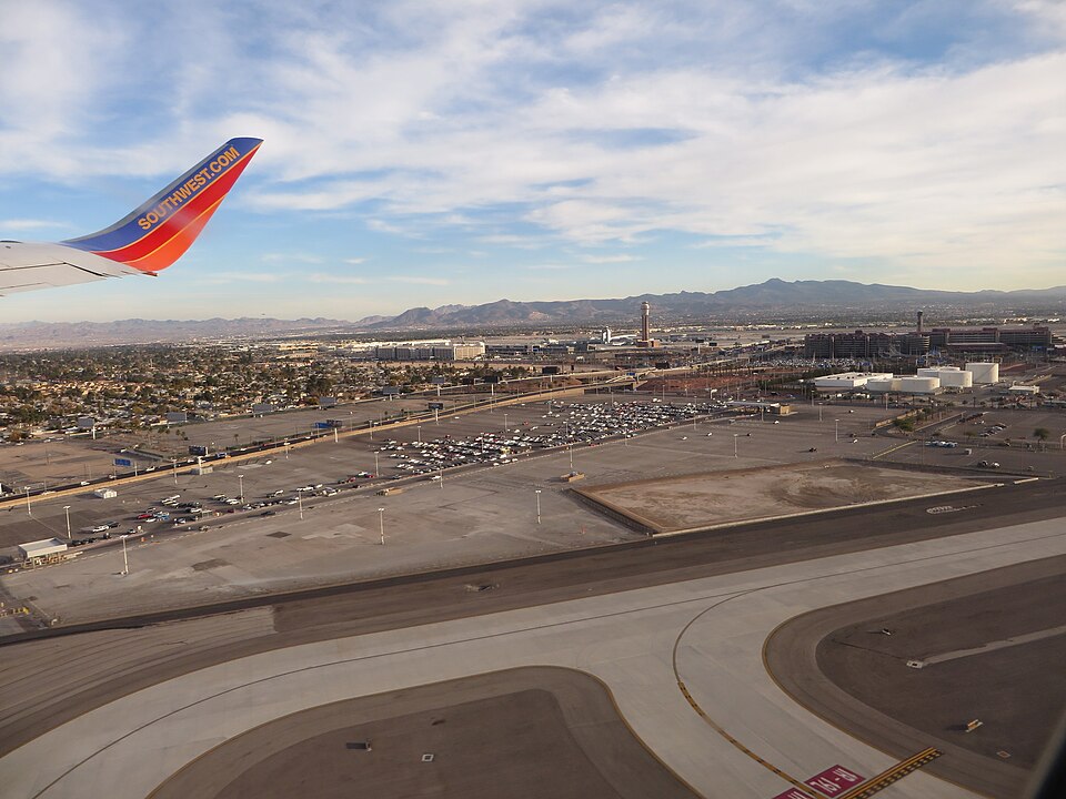 McCarran International Airport is the principal commercial airport serving Las Vegas and Clark County, Nevada, United States. The airport is located five miles (8 km) south of the central business district of Las Vegas, in the unincorporated area of Paradise in Clark County. It covers an area of 2,8