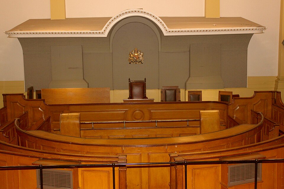 The courtroom in the Town Hall, Leeds, West Yorkshire, England. Designed by Cuthbert Brodrick, built