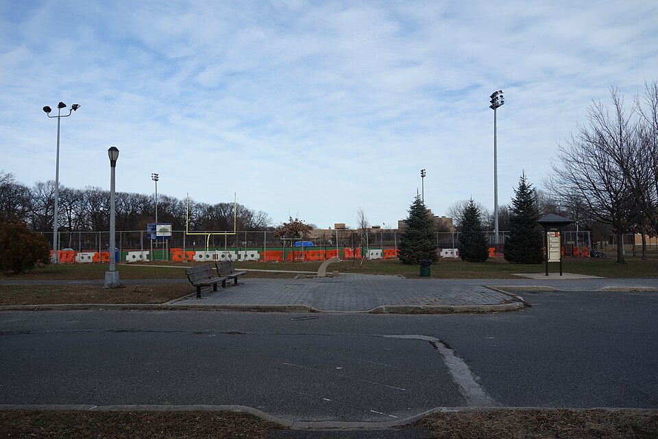 Inside Roy Wilkins Park (a.k.a. Roy Wilkins Recreation Center), at Merrick Boulevard and Foch Boulevard in St. Albans, Queens.