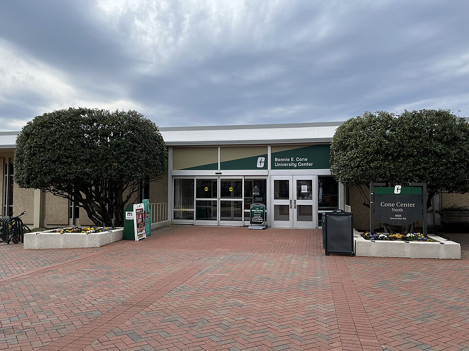 The Bonnie E. Cone University Center, University of North Carolina at Charlotte, USA. North Entrance, February 2025.
