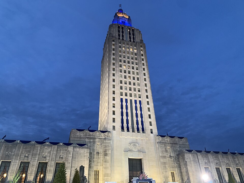 Louisiana State Capitol building during the inauguration of Jeff Landry.