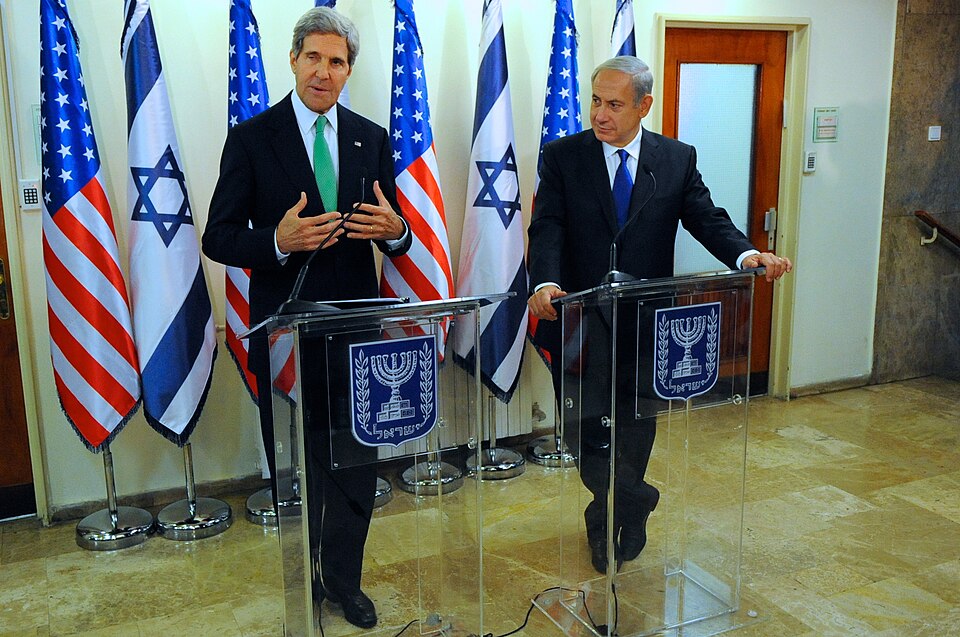 U.S. Secretary of State John Kerry makes a statement about Middle East peace talks and Syrian chemic