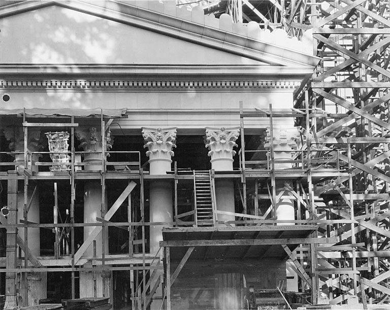 Embossed on image: McKnight, Olympia
Handwritten on verso: ca. June 25. Olympia, Wash.

PH Coll 461.293
John Bruce of California supervised stone carving work for the Legislative Building contractor, Sound Construction. Due to the specialized nature of the work, stone carvers often had to be recruit