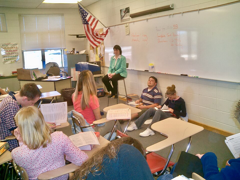 Students and teacher in a high school classroom in North Carolina