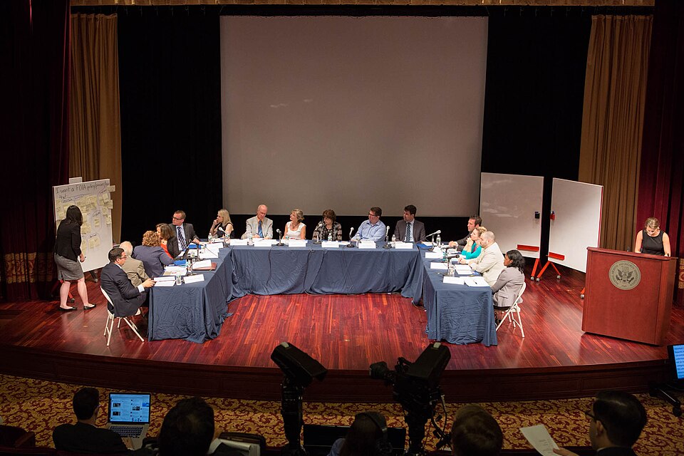 As part of a brainstorming activity, members of the Freedom of Information Act (FOIA) Advisory Committee are asked to share their thoughts on the committee's meeting at the National Archives in Washington, DC, on July 21, 2016. They are, from left to right, Meredith Stewart, Office of Innovation, Na