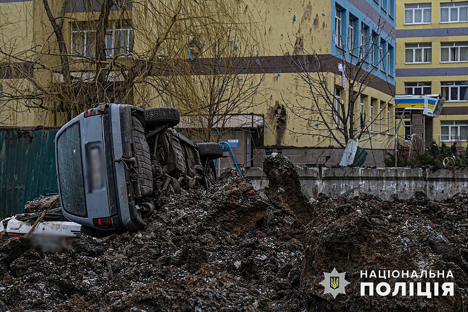 Destructions in Selydove city (Donetsk region of Ukraine) after Russian missile strike in the night on 8 February 2024. According to preliminary data of the police, 8 missiles (S-300 and North Korean KN 23) were launched. One person was killed, 7 were injured. At least 53 apartment buildings and 10 