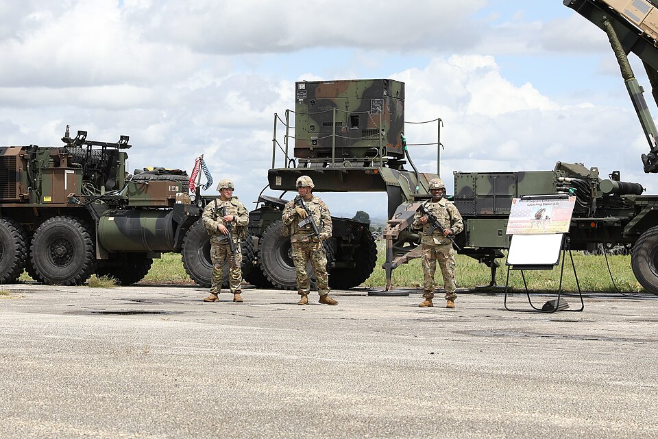 U.S. Army Soldiers from the 5th Battalion, 7th Air Defense Artillery stand beside a Patriot surface-to-air missile system May 21, 2021, on a tarmac at Kucove Air Base in Kucove, Albania. This is the first time the system has been emplaced in Albania. U.S. Military personnel are training at Kucove as