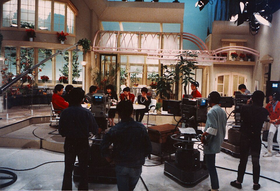 TV studio in multicamera production of Asahi Broadcasting Corporation. In the front ther cameras on 
