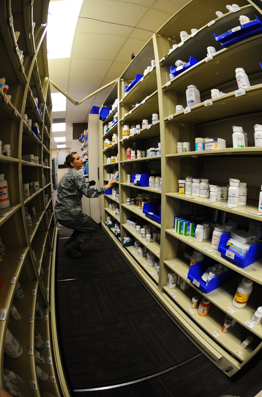 Staff Sgt. Amber Lloyd, 28th Medical Support Squadron medical logistics technician, scans medications at the pharmacy on Ellsworth Air Force Base, S.D., Oct. 25, 2011. The shelves are stocked and inventoried to keep the pharmacy supplied for all of Ellsworth's patients.