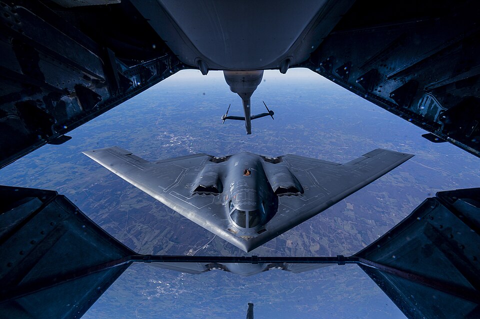 A 2nd Air Refueling Squadron KC-10 Extender from Joint Base McGuire-Dix-Lakehurst, N.J., prepares to refuel a B-2 Spirit, during a training exercise near Kansas, Nov. 10, 2016. The KC-10 Extender is an Air Mobility Command advanced tanker and cargo aircraft designed to provide increased global mobil