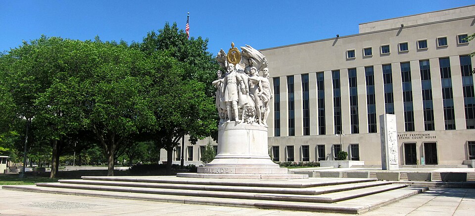 The George Meade Memorial located in front of the E. Barrett Prettyman Federal Courthouse in Washington, D.C.