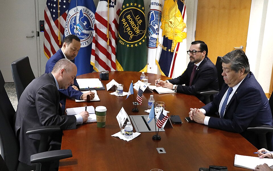 From left, U.S. Customs and Border Protection Senior Official Performing the Duties of Commissioner Troy A. Miller and Assistant Commissioner, Office of International Affairs James L. Collins meet with Minister of the Interior, Government of Guatemala Francisco Jimenez Irungaray and Deputy Minister 