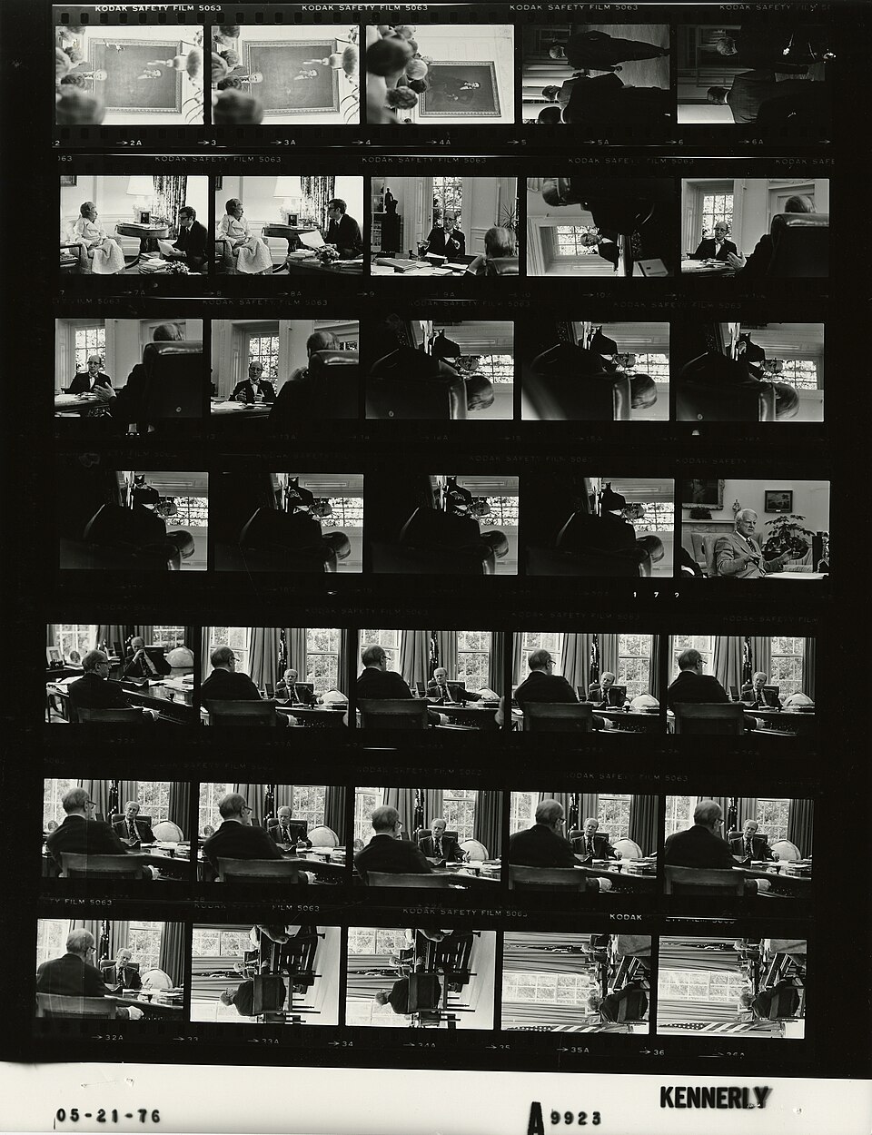 The photo contact sheet, identified as A9923 by the White House Photographic Office (WHPO), is housed at the Gerald R. Ford Presidential Library, a branch of the National Archives and Records Administration (NARA).
This file is a 200 dpi photo contact sheet having images from roll of film A9923 of t