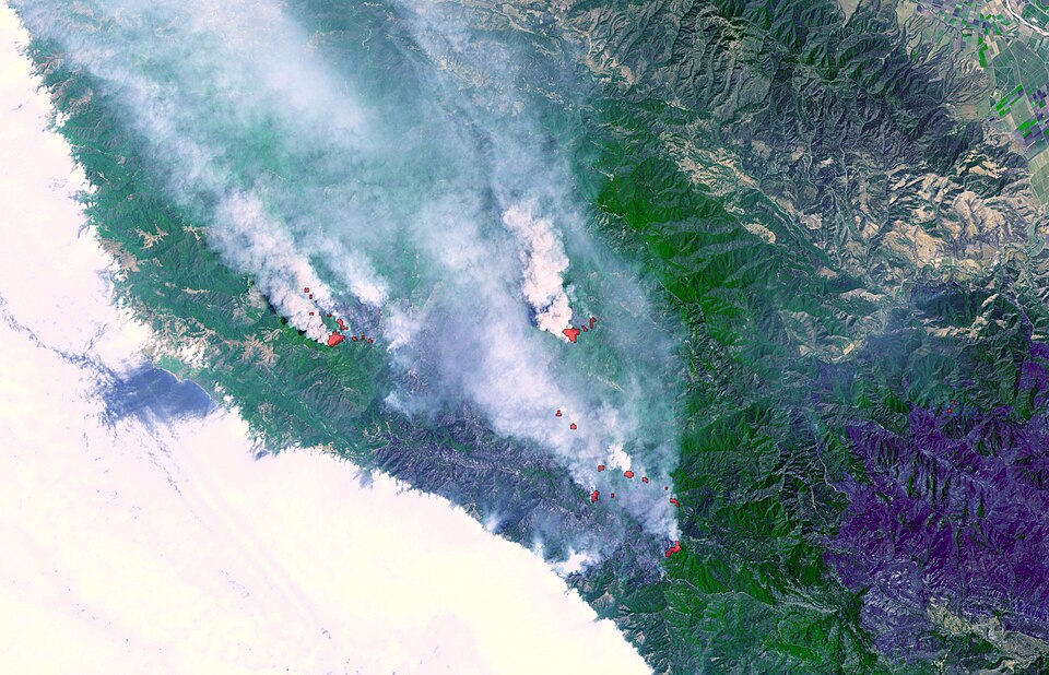 Fires burning near Big Sur, California continued to burn unchecked when ASTER captured this image on Sunday, June 29. In Northern California alone, fires have consumed over 346,000 acres. At least 18,000 people have deployed to attempt to extinguish or control the flames. Air quality as far away as 