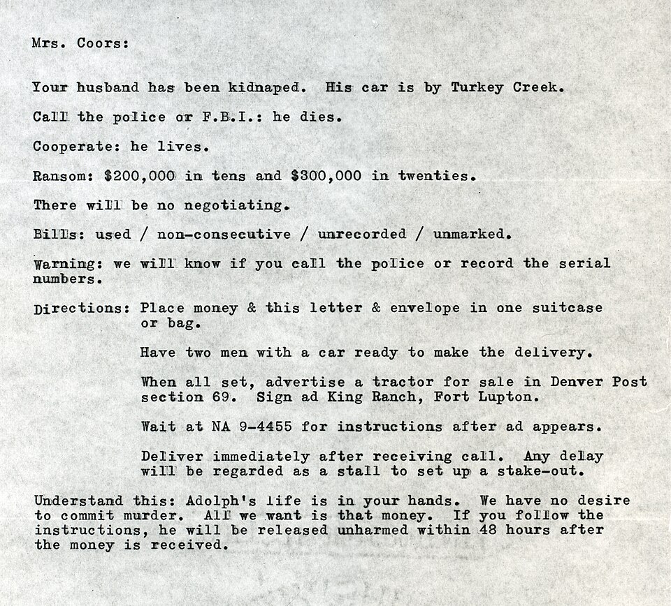 This month (September 2016) marks the 56th anniversary of the conviction and sentencing of Joseph Corbett, Jr. for the murder of Adolph Coors, III, heir to the Coors Brewing Company fortune.
On February 9, 1960, a milkman discovered an abandoned station wagon blocking the middle of the bridge over T