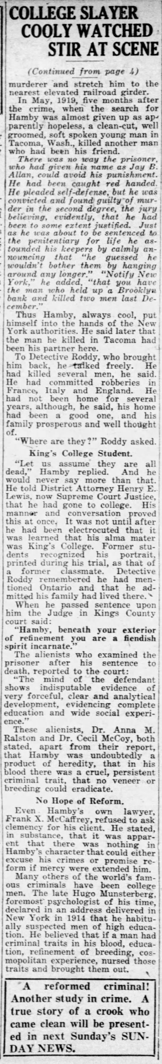 Gordon Fawcett Hamby in the Daily News of New York City, New York on May 18, 1924, part 2