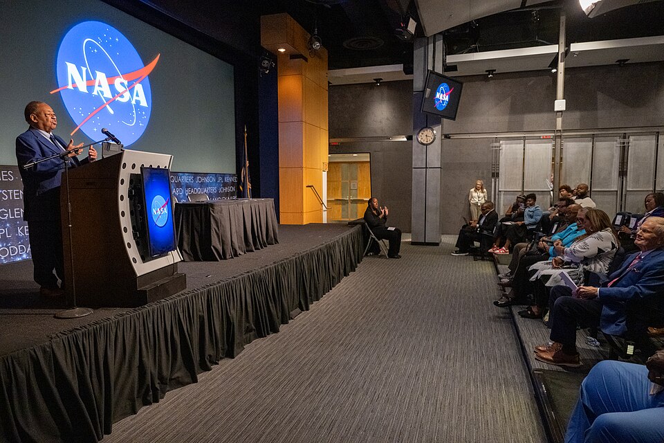NAACP Board Chair Leon Russell delivers remarks during a 5th Annual Hidden Figures Street Naming Anniversary event Thursday, Sept. 19, 2024, at the Mary W. Jackson NASA Headquarters building in Washington. Photo Credit: (NASA/Keegan Barber)