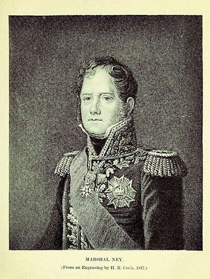 Portrait of Michel Ney French general duc d'Elchingen, Prince of the Moskowa.
Michel Ney (10 January 1769 � 7 December 1815), a celebrated marshal of the first French empire, was the son of a cooper, and was born at Saarlouis, Jan. 10, 1769. He was a non-commissioned officer in a hussar regiment whe