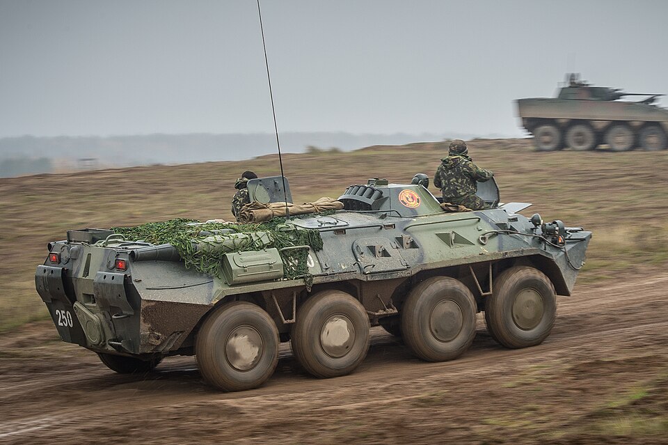 A Ukrainian BTR-80 Armoured Personnel Carrier deploys on to the battlefield during a live fire exercise on Exercise Steadfast Jazz at the Drawsko Pomorskie Training Area, Poland, on Nov. 6, 2013.
Exercise Steadfast Jazz 2013 is taking place from 1-9 November in a number of Alliance nations including