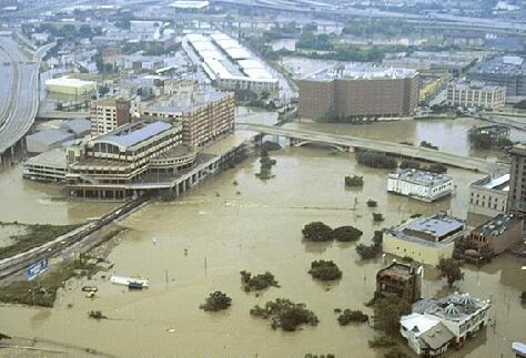 Flooding from Tropical Storm Allison in Houston Texas, June 9, 2001 Buffalo Bayou, White Oak Bayou Confluence and Main St.