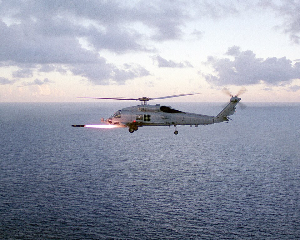 Puerto Rico Operations Area (Aug. 8, 1998) -- An SH-60B "Sea Hawk" assigned to Light Helicopter Anti-Submarine Squadron Four Six (HSL-46) from Mayport, FL fires a AGM-114 "Hellfire" missile at a small boat target.  HSL-46 is participating in a Composite Training Unit Exercise (COMPTUEX) held off the
