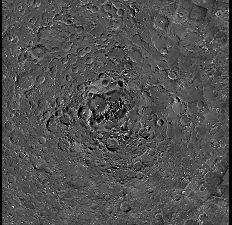 The pockmarked landscape captured in this image from ESA’s SMART-1 mission is the surface of our Moon. Some of the many craters scattered across the lunar surface are clearly visible, records of the many impacts that have plagued it.
At the very centre of this image is the lunar north pole, captured