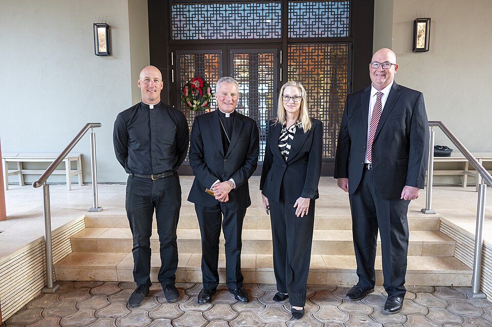 Archbishop Timothy P. Broglio, Archbishop of the Archdiocese for the U.S. Military Service, meets with U.S. Ambassador Cynthia Kierscht, U.S. Ambassador to Djibouti, and local religious military leaders during his pastoral visit to Djibouti, Dec. 17, 2025. Discussions highlighted religious engagemen