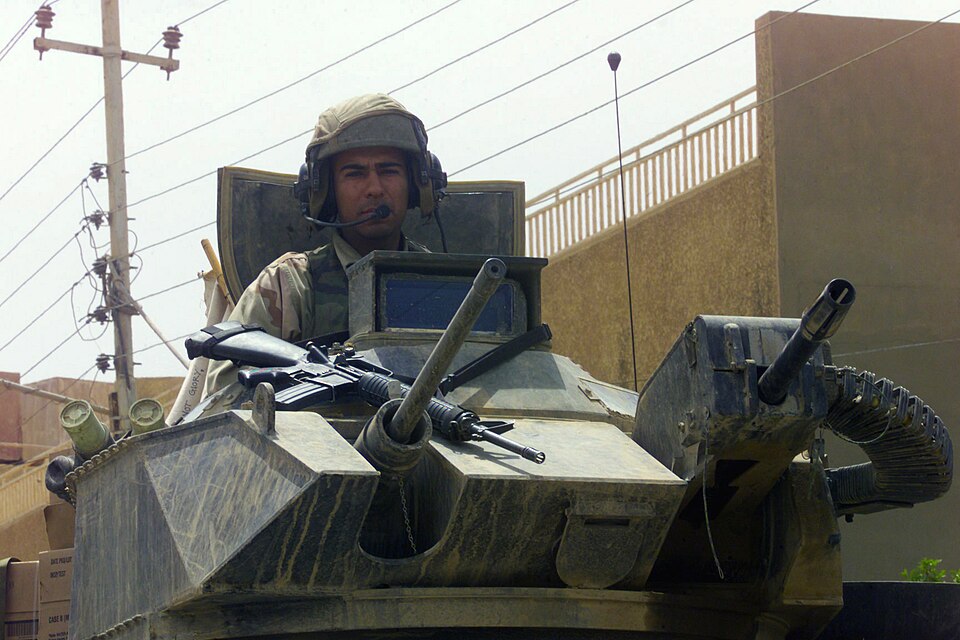 The original finding aid described this photograph as: Subject Operation/Series: IRAQI FREEDOM Base: Baghdad Country: Iraq (IRQ) Scene Major Command Shown: 5th Marines Scene Camera Operator: SGT Kevin R. Reed, USMC Release Status: Released to Public