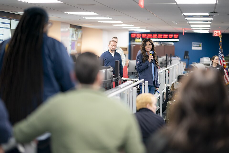 Secretary of Homeland Security Kristi Noem speaks with employees at the Federal Emergency Management Agency headquarters in Washington, D.C., Jan. 25, 2026. (DHS photo by Tia Dufour)