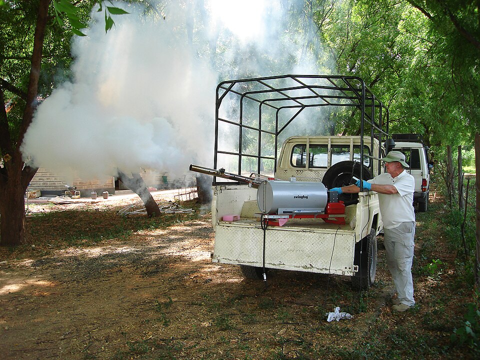 U.S. Department of Agriculture (USDA) Agricultural Research Service (ARS) Center for Medical, Agricultural, and Veterinary Entomology Director in Gainesville, FL Kenneth Linthicum calibrates a thermal fogger in preparation for experimental applications of aerosol pesticides to control sand flies in 