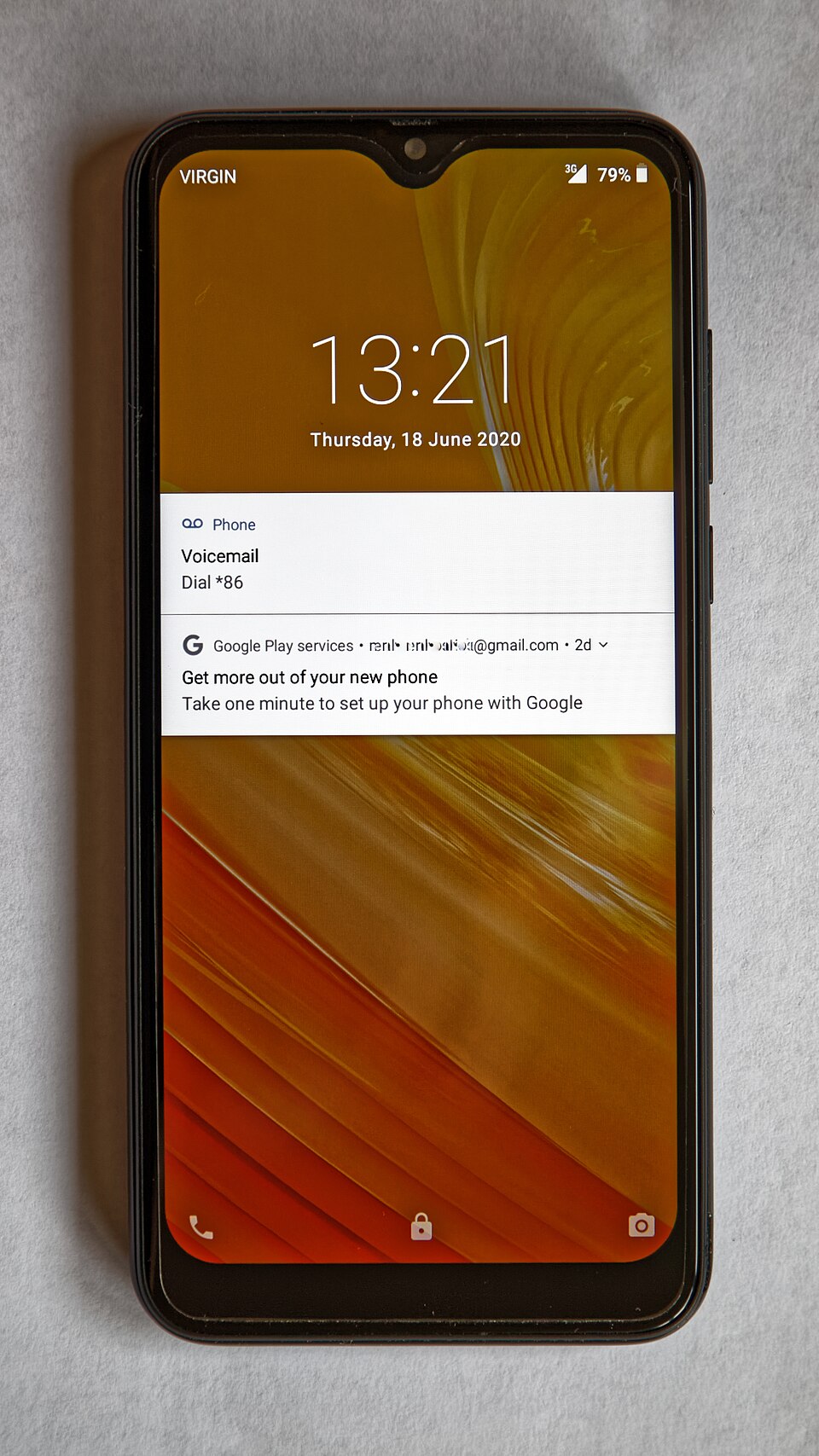 Blackview A60 Andoid Go mobile phone smartphone cell phone showing the front screen before PIN or fa