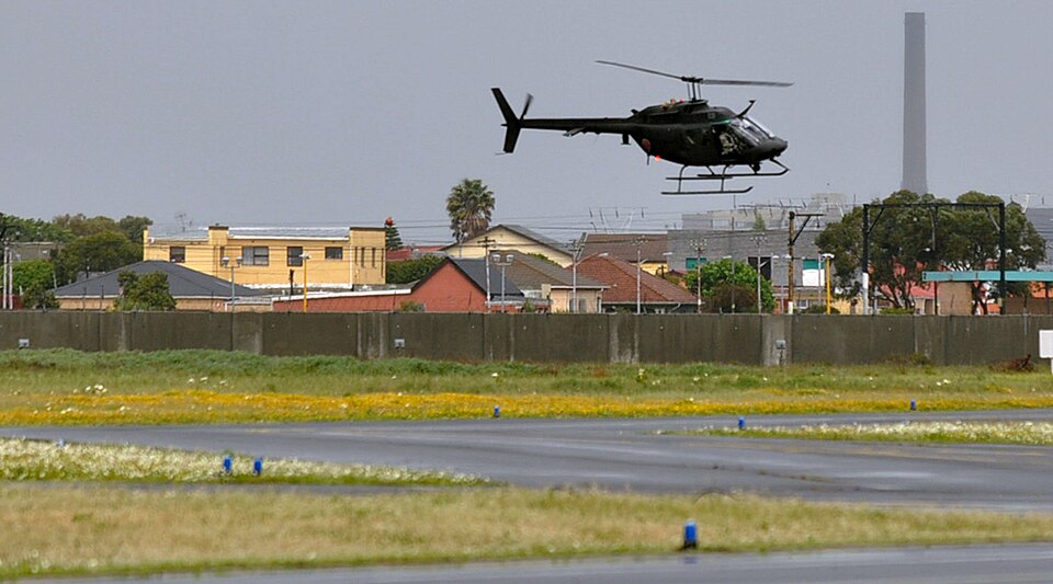 Chief Warrant Officer 2 Jonathan Noble, an aviator with Detachment 1, Company A, 1-224th Aviation Security and Support Battalion, New York Army National Guard, flies a demonstation flight in an OH-58 Kiowa Sept 19.  
U.S Army photo by Staff Sgt. Bryanna Poulin, 7th Mobile Public Affairs Detachment
M