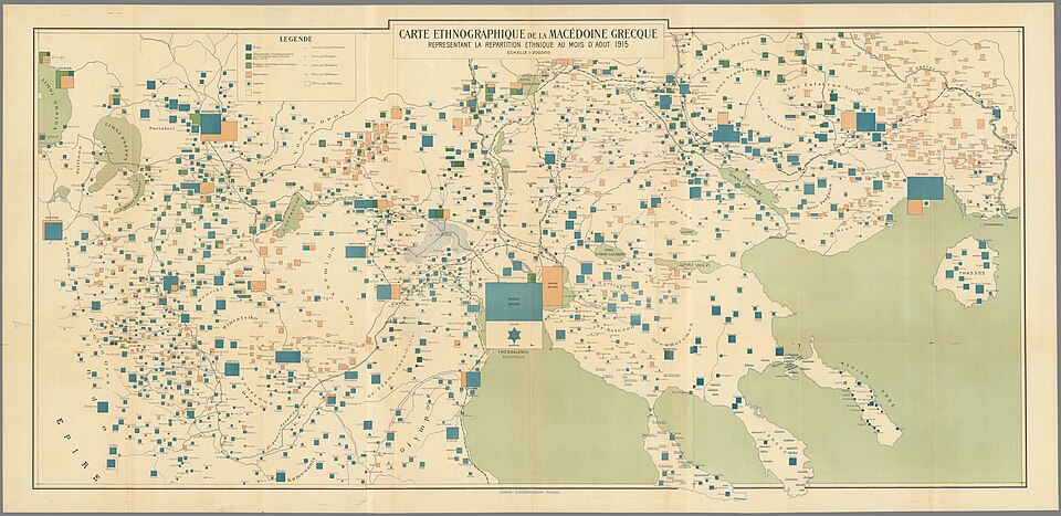 Zoomable full resolution image available at davidrumsey.com.This image 10628.000 is a part of image group 10628.000."An exceptionally rare, colossal map of Greek Macedonia detailing the ethnic composition of every city, town and village in one of Europe’s most demographically diverse and politically