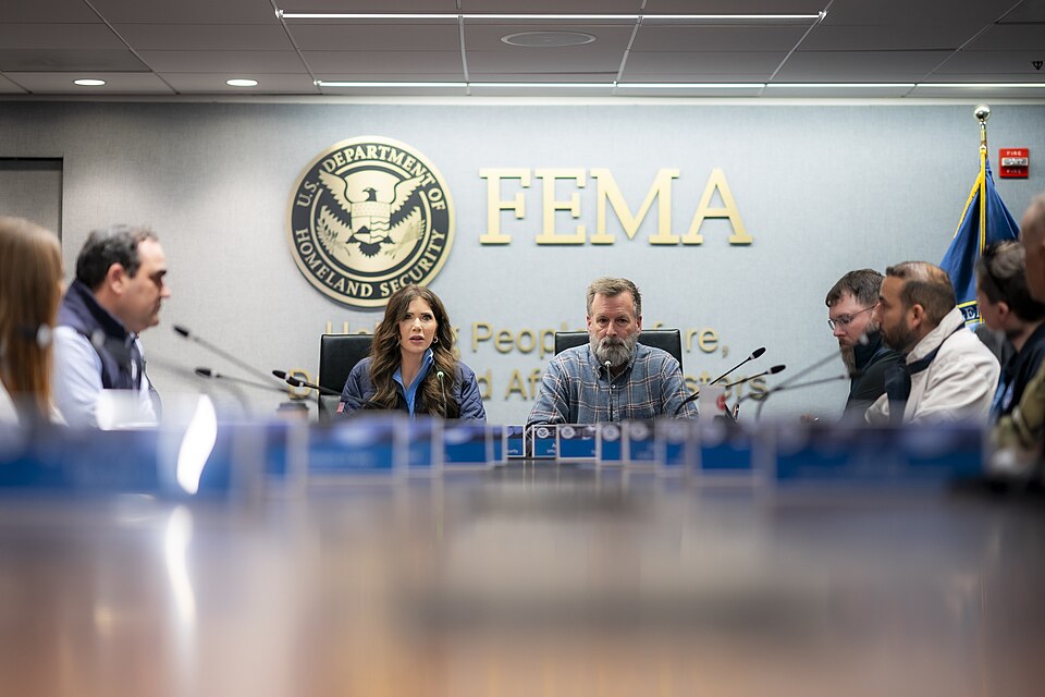 Secretary of Homeland Security Kristi Noem participates in a daily briefing at the Federal Emergency Management Agency headquarters in Washington, D.C., Jan. 25, 2026. (DHS photo by Tia Dufour)